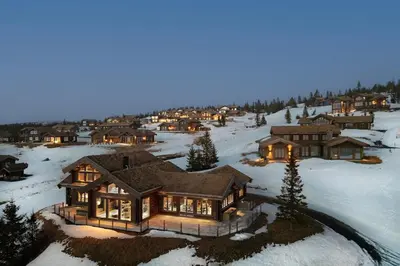 an aerial view of a house in the snow at Nordic Gateway Logde in Hafjell