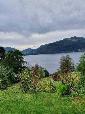 a view of a large body of water with mountains at Sandeidfjorden overnatting in Sandeid