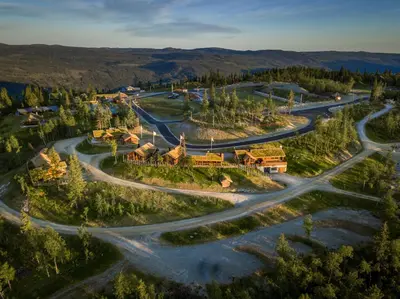 an aerial view of a resort with a winding road at Liapark in Ål