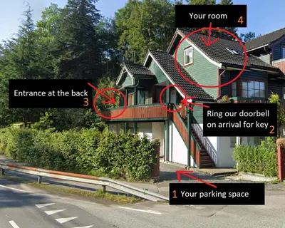 an image of a house with a roof that has a red circle at Comfortable room - Double bed - Private bathroom - Free parking - Shared kitchen - Bus stop and store 2 min walk in Lunden