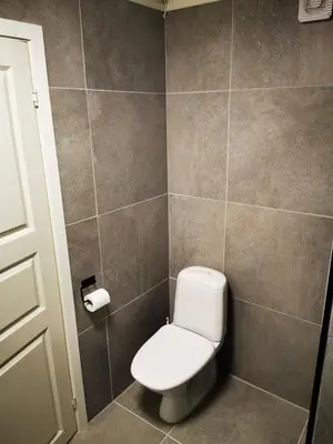a bathroom with a toilet and a toilet paper dispenser at Cozy apartment close to many experiences in Segalstad