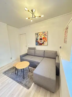 a living room with a couch and a table at Apartment in the Heart of Ålesund in Ålesund