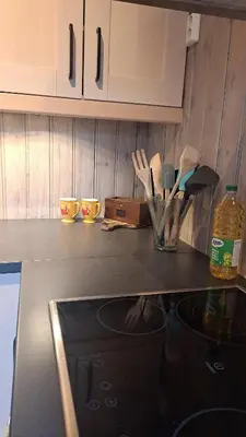 a kitchen counter with a stove top in a kitchen at Cozy Cottage in Rauland Vierli in Torvetjørn