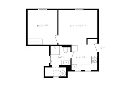 a black and white floor plan of a house at DINBNB Apartments l 100m to Bryggen l Pet Friendly l Sleeps 4 l Smart-TV in Bergen