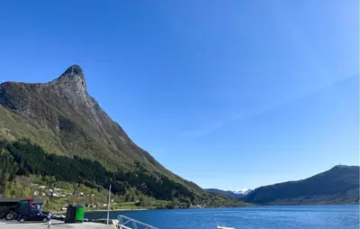 a view of a lake with a mountain at Awesome Home In Ørsta in Ørsta