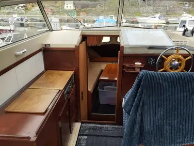 a view of a boat cabin with a sink at Flamingo in Vikedal