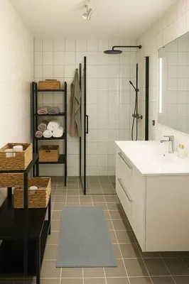 a bathroom with a sink and a shower and a counter at Panoramic View & Comfort in Ålesund