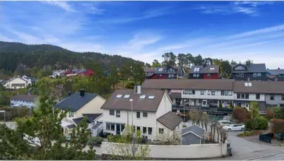 arial view of a residential neighborhood with houses at Bønes in Bergen
