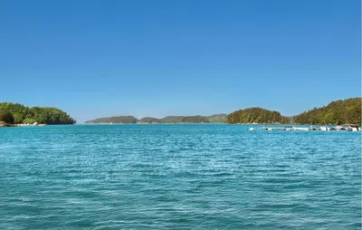 a large body of water with trees in the background at Nice Apartment In Auklandshamn in Vestvik