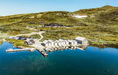 an aerial view of a small island in a body of water at 4 Bedroom Awesome Home In Vøringsfoss in Maurset