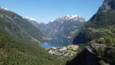a view of a mountain valley with a lake at Attractive and central apartment in Ålesund