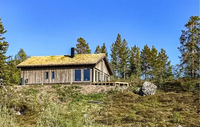 a house on top of a hill with trees at 4 Bedroom Nice Home In Vinje in Trovatn