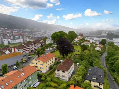 a view of a city with buildings and a river at King bed - Free parking - Renovated June 2025 in Bergen
