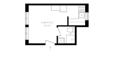 a floor plan of a small apartment at Studio apartment centrally located in Bergen in Bergen