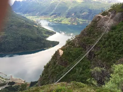 a view of a river from a mountain at Olden Tinyhouse - Modern Living in Olden