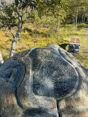 a statue of an elephant on a rock at Newly Renovated Rom Bergen Fana in Bergen