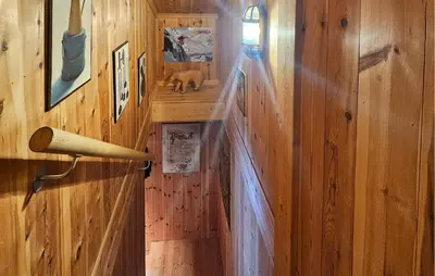 an overhead view of a room with a wooden wall at Cozy Home In Hemsedal With Sauna in Hemsedal
