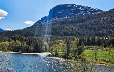 a river with a mountain in the background at Amazing Home In Hemsedal With Wifi in Hemsedal