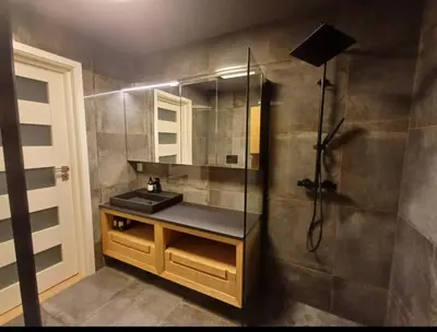 a bathroom with a sink and a shower at Villa Varden 10 min from Bergen sentrum in Bergen