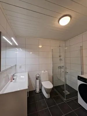 a bathroom with a toilet and a sink and a shower at Apartment in Voss - Tråstølen in Skulestadmo