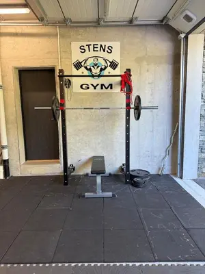 a gym with a sign in front of a building at Villa Vaaganeset in Lii