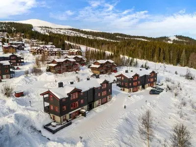 an aerial view of a resort in the snow at Trysilfjell 720 by Vacation Trysil in Trysil