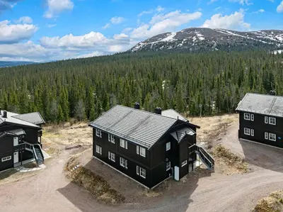 an aerial view of a house with mountains in the background at Trysilfjell 786 by Vacation Trysil in Trysil