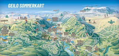 a map of the gelula summit with people and mountains at Stay in central Geilo, 3 bedrooms, linen and towels included in Geilo