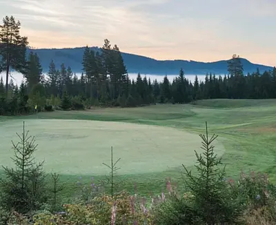 a golf course with a large green field and trees at Trysil Alpine Lodge - 510 in Trysil