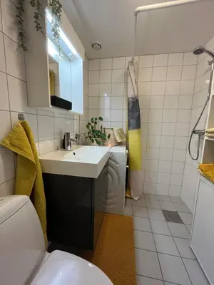 a bathroom with a sink and a toilet at Exclusive flat with amazing view over the fjord in Trondheim