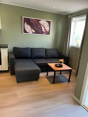 a living room with a couch and a coffee table at Mai Tran in Gjøvik