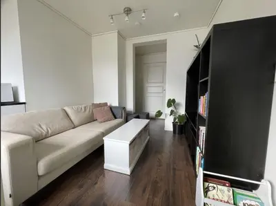 a living room with a couch and a tv at Alfred Apartment in Trondheim in Trondheim