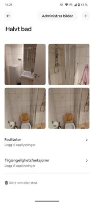 a collage of four pictures of a bathroom with a toilet at Trondheim Center in Trondheim