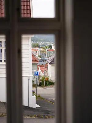 a view of a street from a window at Authentic Bergen Charm in Famous Neighborhood in Bergen