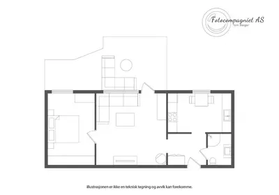 a floor plan of a studio apartment at Elegant city apartment in Bergen- Private outdoor patio and free parking in Bergen