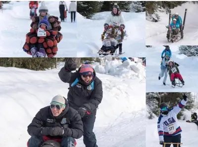 a collage of photos of people in the snow at Idyllic house in Hurdal 2 bedroom in Hurdal
