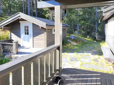 a view of a dog house from a deck at Mountain Cabin With Views Of Bonsenås in Tuddal