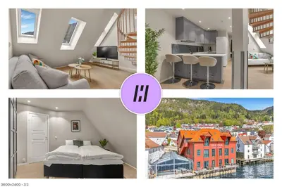 a collage of four pictures of a apartment at 307SB10 - Three Bedroom Stay in Bergen