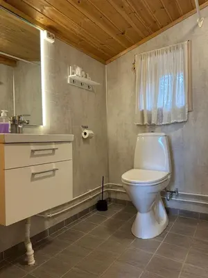 a bathroom with a white toilet and a sink at Bjorliheimen Fjellhotell-Hytte 9 in Bjorli