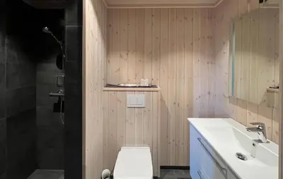 a bathroom with a white toilet and a sink at Awesome Home In Gålå With Sauna in Gålå