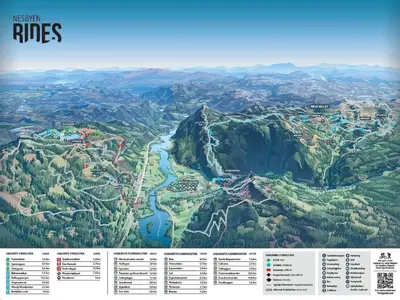 a map of a mountain valley with a river at Skogsbu - Stylish, Close to Ski centers and hiking trails in Nesbyen
