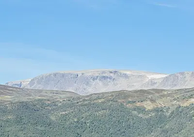 a view of a mountain range with trees in the foreground at Moderne leilighet i Vestlia-Ski in ski out in Geilo