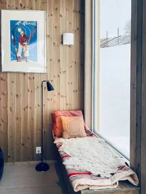 a bed in a room with a window at Traditional Cabin With Annex In The Mountains in Gol