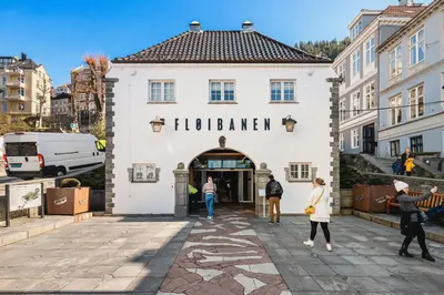 a group of people walking in front of a building at DINBNB Apartment l 200m to Torgallmenningen l High-End Bergen Stay l Steps from Center in Bergen
