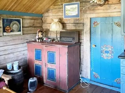 a kitchen with a colorful cabinet in a room at 4 person holiday home in Bryggja-By Traum in Bryggja
