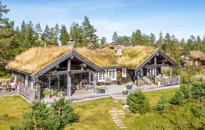 an image of a house with a grass roof at Awesome Home In Flesberg With Sauna in Flesberg