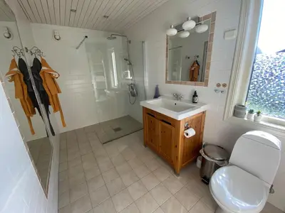 a bathroom with a sink and a shower and a toilet at Family house in Hemsedal in Hemsedal