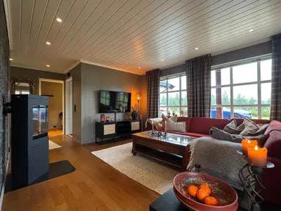 a living room with a couch and a tv at Cozy apartment in Vestlia, Geilo in Geilo