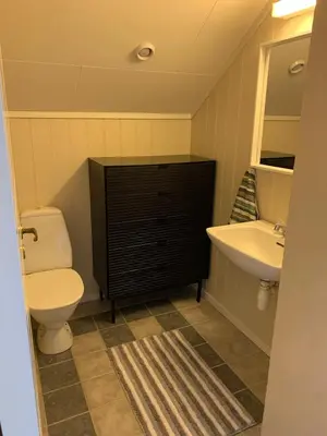 a bathroom with a toilet and a sink at Bright and nice apartment in Kristiansund