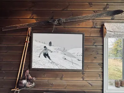 a picture of a man skiing on a mountain at Spacious cabin in the mountains in Gol